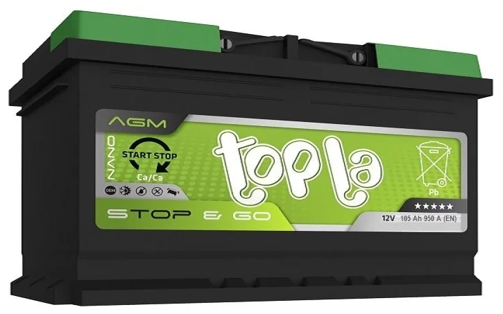 Аккумулятор автомобильный Topla AGM Stop&Go 105 А/ч 950 А обр. пол. 114105 Евро авто (393x175x190)