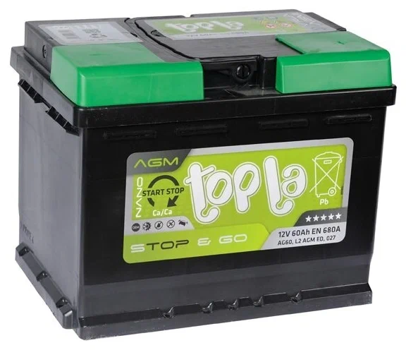 Аккумулятор автомобильный Topla AGM Stop&Go 60 А/ч 680 А обр. пол. 114060 Евро авто (242x175x190) D52
