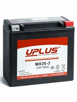 Аккумулятор для мото и гидро техники UPLUS Power Sport AGM 18 А/ч 310 А обр. пол. MX20-3 (176x87x154) YTX20L-BS 518901