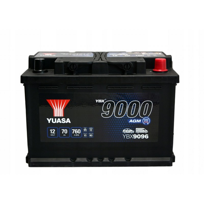 Аккумулятор автомобильный Yuasa YBX9096 70 А/ч 760 А обр. пол. Евро авто (278x175x190) AGM E39