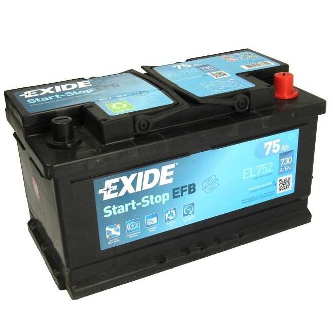 Аккумулятор автомобильный Exide Start-Stop EFB 75 А/ч 730 А обр. пол. EL752 Евро авто (315x175x175) E46 N80 F17 F18 F16 F19 F21
