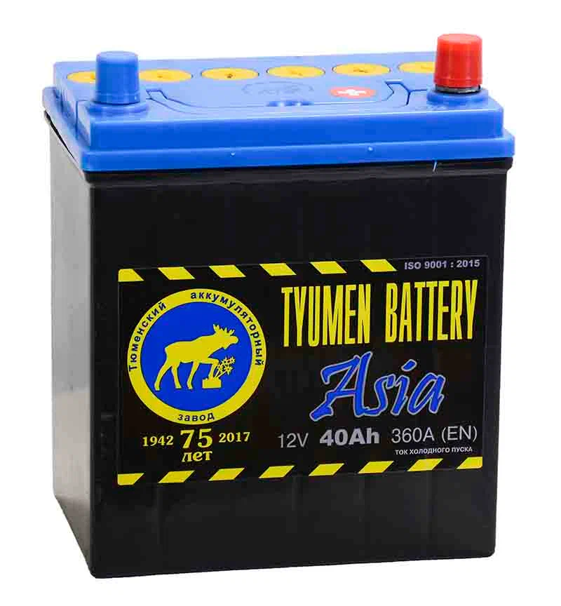 Аккумулятор автомобильный TYUMEN BATTERY ASIA 40 А/ч 370 А прям. пол. Азия авто (187x128x223) A15