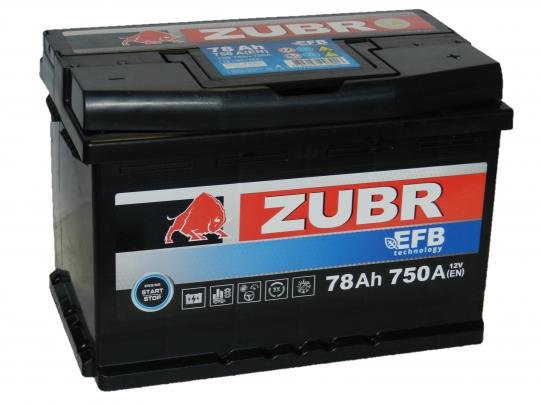Аккумулятор Zubr EFB 78 Ач Обратная полярность