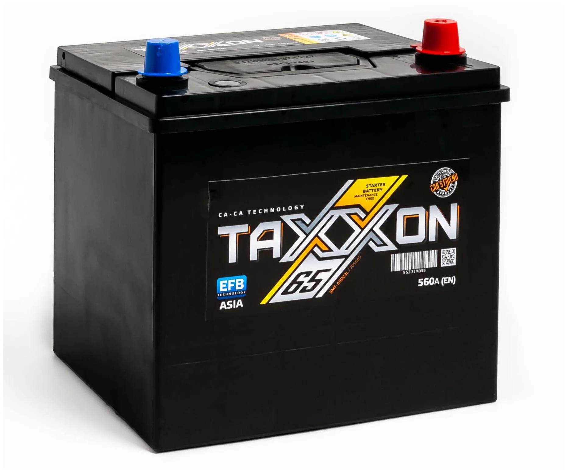 Аккумулятор автомобильный Taxxon EFB Asia 65 А/ч 650 А обр. пол. 75D23L Азия авто (230x173x220) 707065 с бортиком