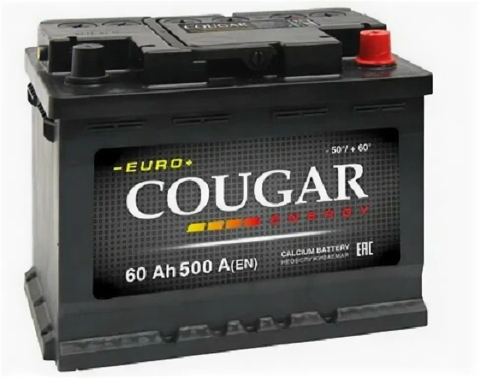 Аккумулятор автомобильный Cougar Energy 60 А/ч 500 А обр. пол. Евро авто (242x175x190)