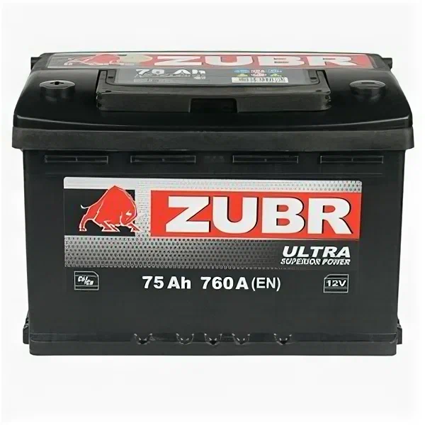 Аккумулятор автомобильный Zubr Ultra 75 А/ч 760 А обр. пол. Евро авто (278х175х190) ZU750